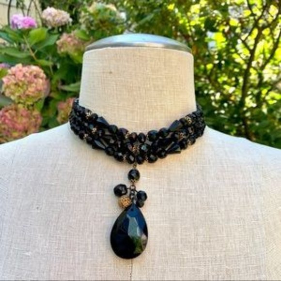 Jewelry - Custom-made Victorian-style Choker Necklace & Earrings Black